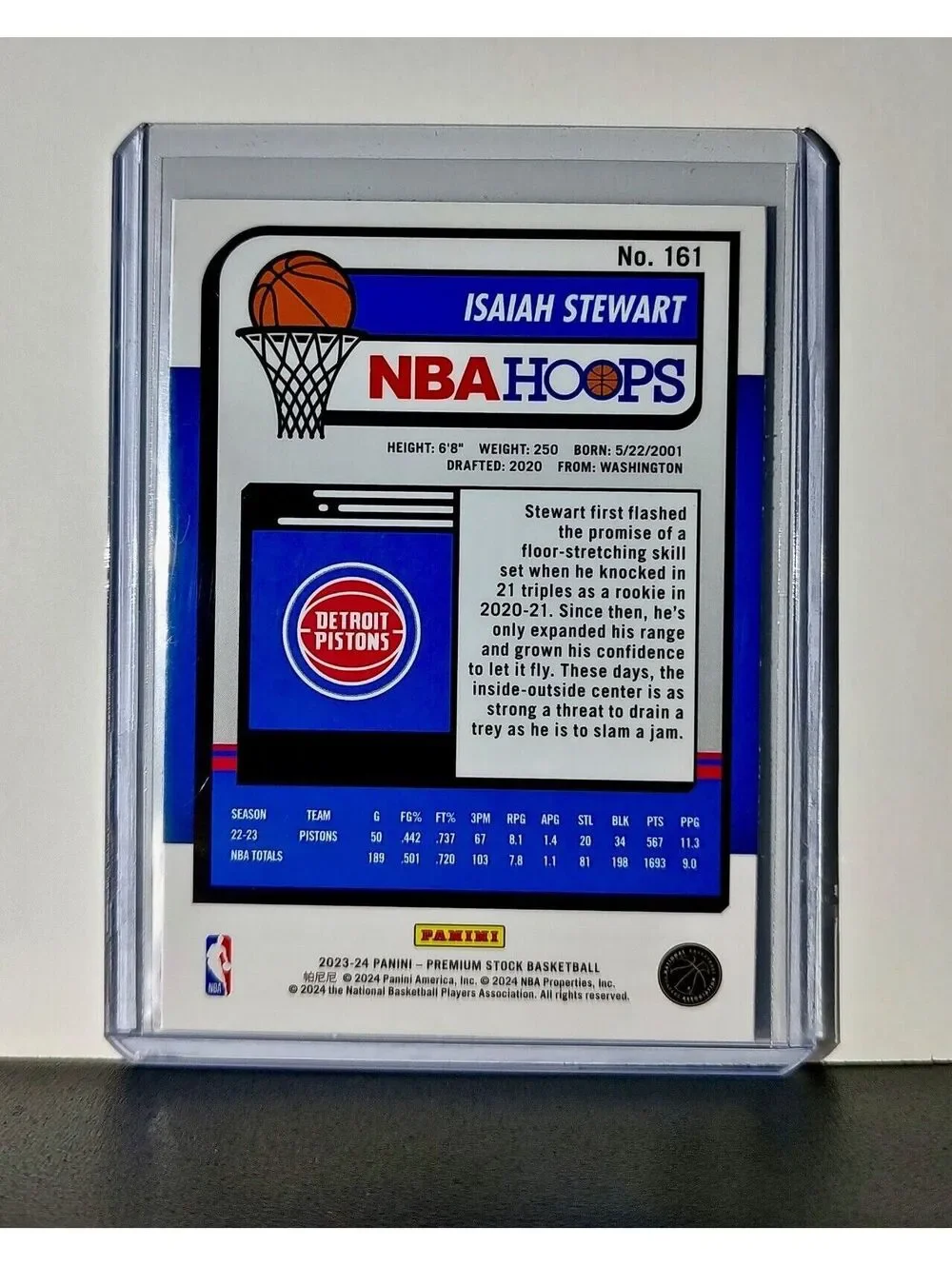 Isaiah Stewart 2023-24 Panini Premium Stock NBA Hoops #161 Card Detroit Pistons